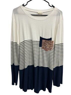 Lovely Melody 3XL Striped Long Sleeve Top Sequin Pocket Retro Neutral Aesthetic